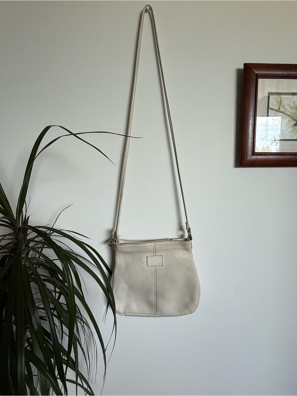 Fossil Cream Leather Crossbody Bag